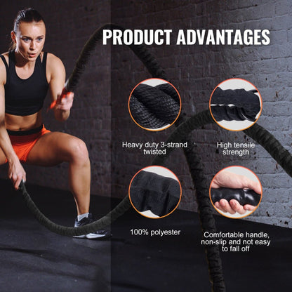 Battle Rope - 40ft or 30ft Heavy Duty Fitness Rope with Gloves & Anchor Set Exercise Equipment - Epic Bargain Store