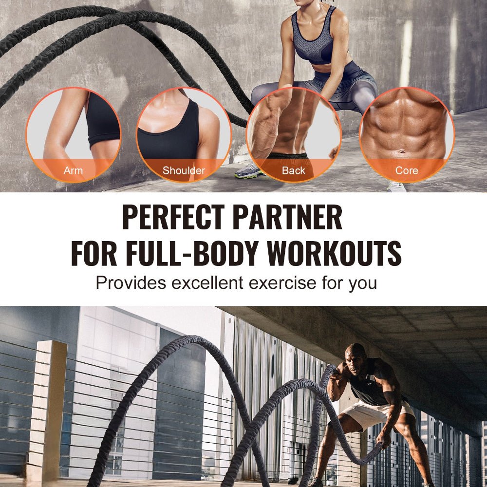 Battle Rope - 40ft or 30ft Heavy Duty Fitness Rope with Gloves & Anchor Set Exercise Equipment - Epic Bargain Store